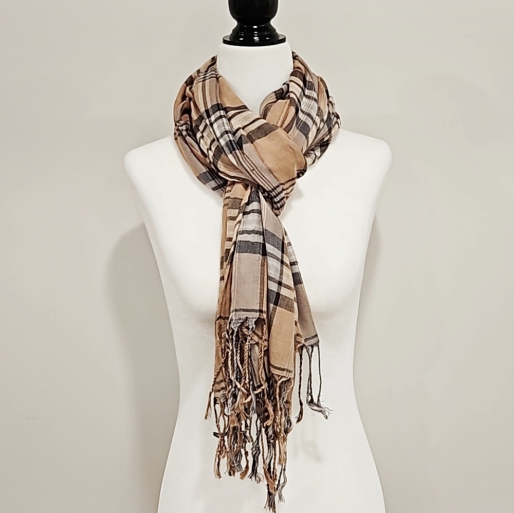 Neutral Plaid Scarf Wrap for Women - Like New Condition!